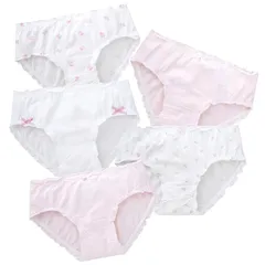 【新品】 [Masonanic] キッズ ジュニア ショーツ 5枚セット 下着 女の子 リボン ブリーフ インナー パンツ フリル 綿 小学生 中学生 高校生 ガールズ (JP, アルファベット, L, ピンク)