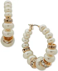 アンクライン レディース アクセサリー ピアス・イヤリング Anne Klein Imitation Pearl Glasstone GoldTone Lentil Hoop Earrings Peaのサムネイル
