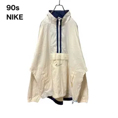 【稀少】90s 銀タグ　NIKE ナイキ　ハーフジップナイロンジャケット　ロゴ刺繍　クリーム　XL