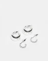 アクセサライズ レディース アクセサリー ピアス・イヤリング Accessorize 2 pack chunky hoops earrings in 925 sterling SILVER シルバーのサムネイル