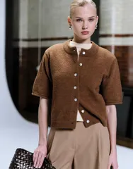 エイソス レディース アウター カーディガン ASOS DESIGN rolledgeshort sleeve cardigan in toffeeのサムネイル