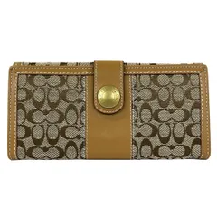 COACH(コーチ) 長財布美品  ミニシグネチャー柄,エルゴ カーキ×ブラウン レザー