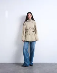 トップショップ レディース アウター コート Topshop short belted trench coat in stone ストーンのサムネイル