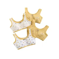 【新品】 [Atexiu] ジュニア ブラ ハーフトップ ガールズ 子供用 タンクトップ ブラジャー 小学生 4枚セット 女の子 インナー 可愛い スポーツブラ 130-160 (イエロー, 130)