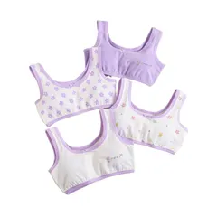 【新品】 [Atexiu] ジュニア ブラ ハーフトップ ガールズ 子供用 タンクトップ ブラジャー 小学生 4枚セット 女の子 インナー 可愛い スポーツブラ 130-160 (パープル, 130)