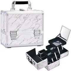 鍵付き 化粧ボックス 化粧品収納ボックス メイク道具 大理石柄 ネイル収納 化粧箱 3段トレイ 白 鏡付き コスメボックス プレゼント 大容量 メイクボックス (ホワイト) プロ仕様 Hapilife