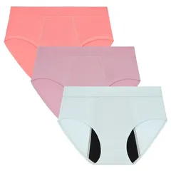 【新品】 [INNERSY] サニタリーショーツ ジュニア 生理用ショーツ 女児 吸水ショーツ 綿 生理用品 女の子 下着 昼夜用 生理用パンツ 女子中学生 高校生 大きいサイズ 3枚セット 155-170（160，パープル+ピンク+ライトブルー）