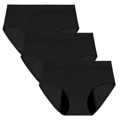 【新品】 [INNERSY] サニタリーショーツ ジュニア 生理用ショーツ 女児 吸水ショーツ 綿 生理用品 女の子 下着 昼夜用 生理用パンツ 女子中学生 高校生 大きいサイズ 3枚セット 155-170（170，3ブラック）