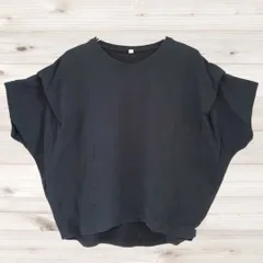 B1852 トップバリュー TOPVALU Tシャツ 半袖 カットソー(L) 黒 ブラック 無地 オーガニックコットン 綿 ドルマン風 フレンチスリーブ風