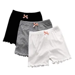 【新品】 [InSomila] [インソミラ] キッズ オーバーパンツ 女の子 無地 4枚セット リボン付き インナーパンツ アンダーパンツ ガールズ 下着 3分丈 女児 ショートパンツ 半ズボン 短パン (マルチカラー(三色セット), 140)