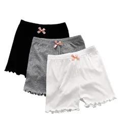 【新品】 [ヤング] 3枚セット オーバーパンツ キッズ スパッツ 女の子 3分丈 可愛い リボン 無地 下着 子供 パンツ 女の子 ショーツ ボクサーブリーフ (120, ３色セット（ブラック＋ホワイト＋グレー）)