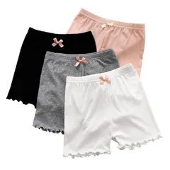 【新品】 [ヤング] 3枚セット オーバーパンツ キッズ スパッツ 女の子 3分丈 可愛い リボン 無地 下着 子供 パンツ 女の子 ショーツ ボクサーブリーフ (110, ４色セット（ブラック＋ホワイト＋グレー＋ピンク）)