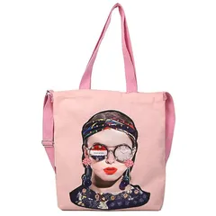 【新品】 [Jotml] トートバッグ レディース キャンバスバッグ 2WAY 肩掛け 手提げ 顔 プリント (ピンク) 1