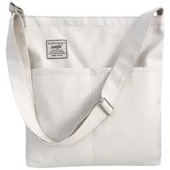 【新品】 [Aquamie] キャンバス トートバッグ 斜め掛け ショルダー 布 バッグ ファスナー付き 3way (オフホワイト) 1