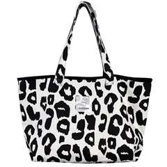 【新品】 [WiViVi] トートバッグ レディース キャンバス 丈夫な厚手素材 レオパード柄 とーとばっく レディース 大容量 手提げバッグ トートバック キャンバストート tote bag 大きな布バッグ 帆布（黒-レオパード柄） 1