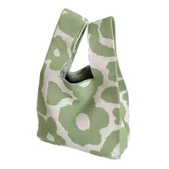 【新品】 [NANYONGYU] ニットバッグ トートバッグ レディース 編み物 手提げ おしゃれ 可愛い柄 エコ サブ かばん 丈夫 軽量 厚手 柔らかい ミニトート 通勤 お出かけ ギフト 贈り物 プレゼント (大きな花-緑, M) 1