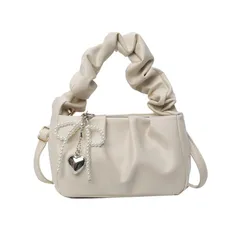 【新品】 [DUXING]リボンキーリング付き トート ショルダーバッグ レディース 巾着 バッグ 通勤通学 女子 3WAY おしゃれ ショルダーバッグ 韓国ファッション 大人 可愛い (ベージュ) 1