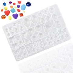 サムコス シリコンモールド レジン シリコン型 ジュエリー パーツ 58種 宝石 水滴 半円 楕円 丸 ハート 四角 UVレジン エポキシ樹脂 DIY 手作り ピアス イヤリング ネックレス ペンダント キーホルダー 抜き型 キット 道具 樹脂工芸品 贈り 1