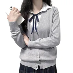 [PALAME] スクールカーディガン 女子 制服 【3サイズ展開・1枚で十分・着心地良い】 カーディガン 学生 セーター ゆったり Vネック 長袖 学校制服 冷房対策 無地 通学 入学式 卒業式 春秋冬 プレゼント (JP, アルファベット, L, ライ 0