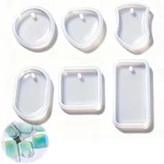 TANGRUl レジン シリコンモールド 6種類セット レジン 型 シリコンモールド レジン用 円形 正方形 ハート 楕円 長方形 シールド型 レジンモールド 穴あき対応 レジン モールド レジン型 手作り アクセサリー レジン 0