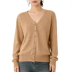 [Amtop] カーディガン レディース ゴールドキャメル Vネック ニット カシミヤタッチ とろける柔らかさ 暖かい 秋冬 着痩せ 0