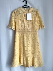 (新品 定価23万円)イッミシャ フレア ハーフ レース エンブロイダリー ワンピース _ ライトイエロー