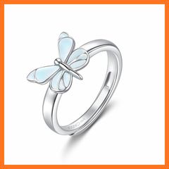 [Brand New] [FANCIME] Women's Ring "Moonlight Butterfly" Enamel Glow-in-the-Dark Ring, Free Size, Jewelry Set, Silver, Popular with Women, Perfect for Anniversaries, Birthdays, White Day, Christmas, Gifts, Gift Wrapping Bag & Box Included
