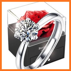 【新品】 1ctモアッサナイトリング 指輪 レディース ソープフラワー リング シルバー 925 純銀製 人気 造花 ジュエリー 純銀製 枯れない花 バラ ドライフラワー ローズボックス メッセージカード付き バレンタイン　彼女 妻 結婚祝い 母 人気な贈 1