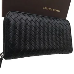 【美品】ボッテガヴェネタ　イントレチャート　ラウンドジップ　長財布　ブラック　箱付き