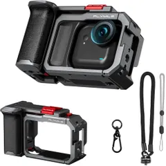 新品 Insta360 GO Ultra 対応 カメラケージ キット グリップホルダー シャッターボタン付フック/紛失防止用ストラップ 付き