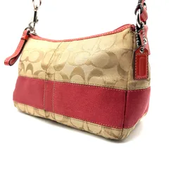 COACH y2k signature canvas leather shoulderbag コーチ シグネチャー柄 キャンバスレザー素材ショルダーバッグ レッドライン ターンロック ストラップ付き ベージュ