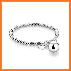 【新品】 [Dankadi] ファッション女性925純銀腕輪スターリングシルバーラウンドビーズブレスレットミニマリスト4-6ミリメートル13-21センチメートルベルとハートペンダント祈りビーズリンクチェーンブレスレット男性女の子十代の若者たちのチャームジュエリ
