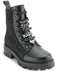 カール ラガーフェルド レディース シューズ ブーツ・レインブーツ レース KARLAGERFELD PARIS Mela Womens LaceUp Combat Boots Blacksilverのサムネイル