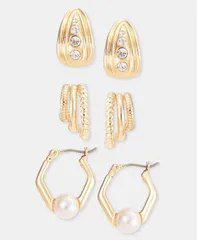 アンクライン レディース アクセサリー ピアス・イヤリング Anne Klein 3Pc Set Crystal Imitation Pearl Hoop Earrings White ホワイト