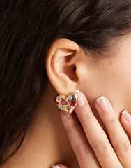 アクセサライズ レディース アクセサリー ピアス・イヤリング Accessorize statement heart faux gemstone stud earrings tone GOLD ゴールのサムネイル