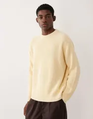 エイソス メンズ アウター ニット・セーター リブ ASOS DESIGN oversized knit ribbed sweater in pale yellow イエローのサムネイル