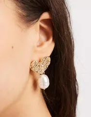 アクセサライズ レディース アクセサリー ピアス・イヤリング Accessorize heart faux pearl drop earrings tone GOLD ゴールドのサムネイル