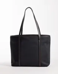 エイソス レディース バッグ ナイロン コントラスト ASOS DESIGNylon contrastrap tote Black ブラックのサムネイル