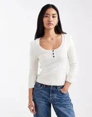エイソス レディース トップス Tシャツ セーター ニット ASOS DESIGN knit scoop neck henley sweater in ecru white ホワイト