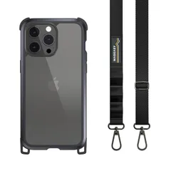 【新品】 【MagEasy】iPhone15ProMax 対応 斜めがけ 首掛け 肩掛け スマホショルダー ストラップ 付/耐衝撃 米軍 MIL規格 クリア 耐衝撃ケース スマホストラップ 未使用時 2way スマホケース [Apple iPhone15  0