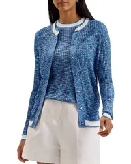 テッドベーカー レディース アウター カーディガン リブニット Ted Baker Addlinn Tipped Rib Knit Cardigan Blue ブルーのサムネイル