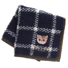 【新品】 [PAUL&JOE ACCESSOIRES] ポール＆ジョー タオルハンカチ チェック柄 ヌネット刺繍 (ネイビー) 婦人 レディース タオル ハンドタオル 約25cm 000308-0010-03