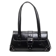 【新品】 [ハルジオ] Y2K バッグ 小さめ レディース 横長 ハンドバッグ トートバッグ ミニボストンバッグ 地雷系 横長バック 黒 白 茶色 ブラック ホワイト ブラウン 肩掛け ショルダー かばん 鞄 韓国 おしゃれ かわいい お洒落 可愛い (ブ 0