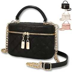 【新品】 [GRHONC] バニティバッグ ショルダー 2way 大容量 レディース キルティング PUレザー フェミニン 韓国風 化粧ポーチ (ブラック) 1