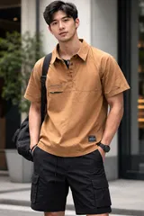 ワークシャツ 半袖 アメカジ 夏 ブラウン