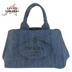 美品 PRADA プラダ カナパ 三角ロゴプレート ブルー デニム ハンドバッグ トートバッグ レディース 601295【中古】