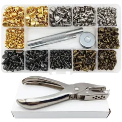【即日発送】レザークラフト リベット リベットパーツ スタッズ 底鋲 打ち具キット カシメセット 打ち台 パーツ DIY 手作り ベルト YFFSFDC 布革細工 靴 ジーンズカバン 収納ケース付き（3サイズ 4種色180Pcs）