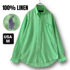 ラルフローレン★リネンシャツ/麻100%★RALPH LAUREN★ボタンダウンカラー/ポケット付★ライトグリーン★USAメンズM            #2603M048