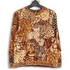 極美品レオナール LEONARD マルチカラー ジップアップブルゾン アニマル柄 LEONARD レオナール アニマル柄 レオパード ウールシルクトップス M