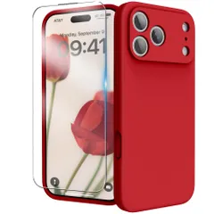 INGIDO iPhone 17 Pro用ケース シリコン，液体シリコン保護カバー、カメラ保護付き、傷防止、内側ソフトマイクロファイバー、衝撃吸収保護、iPhone 17 Pro 6.3"用ソフトカバー, レッドのサムネイル